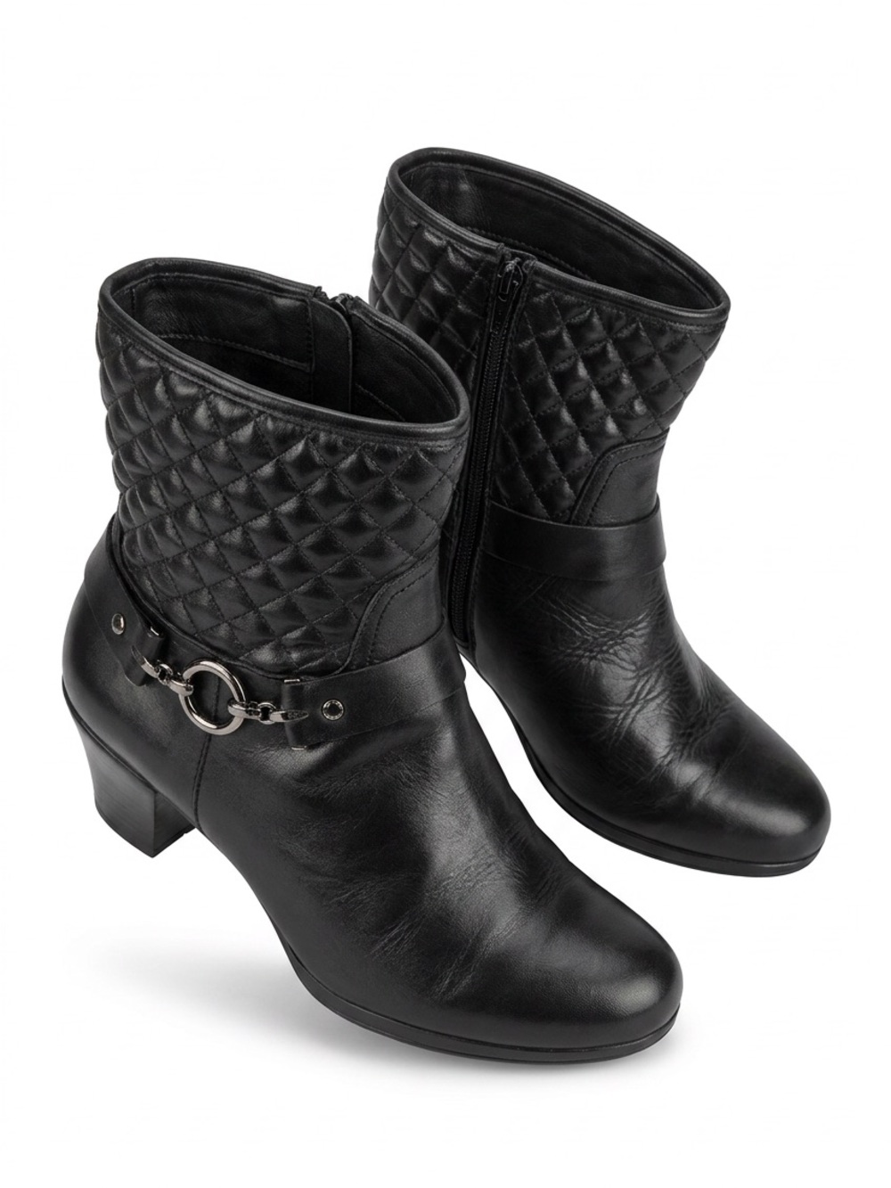 Munro Black Quilted Leather Ankle Boots with Hardware